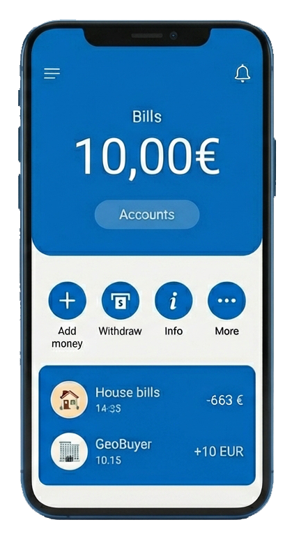 Aplikacja GeoBuyer pokazująca płatność 10 EUR